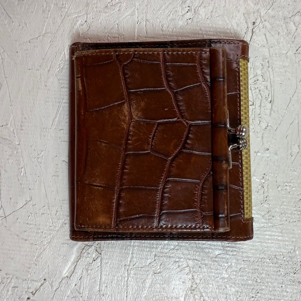 VTG Dooney Bourke Leather Woven Tri Fold Wallet Brown Clutch Coin Purse - Picture 2 of 4